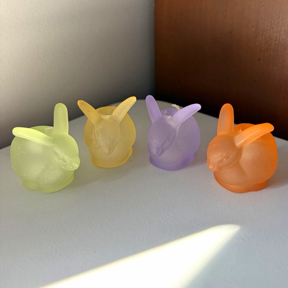 Set 4 Williams Sonoma Frosted Glass Rabbit Candle Holders Multicolor Decorative